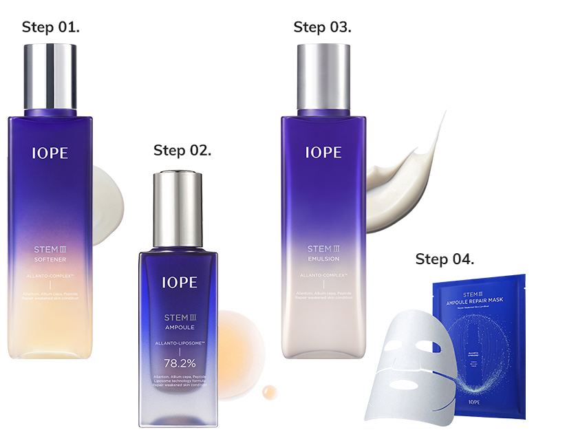 Step 01.스템Ⅲ 소프너, Step 02.스템Ⅲ 앰플, Step 03. 스템Ⅲ 에멀전, Step 04. 스템Ⅲ 앰플 리페어 마스크